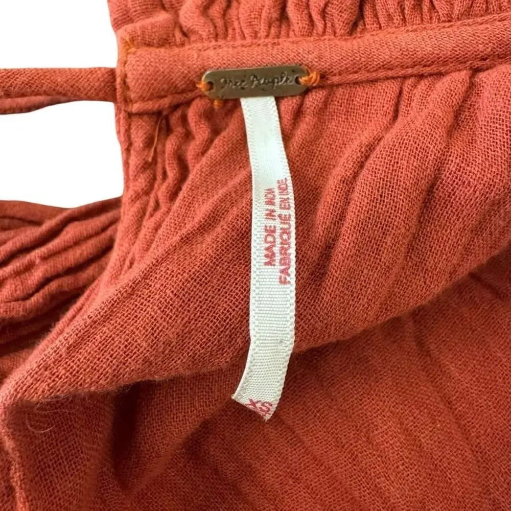 Free People Mini Oversized 3/4 Sleeve Gauze Dress Dark Orange 100% Cotton sz XS